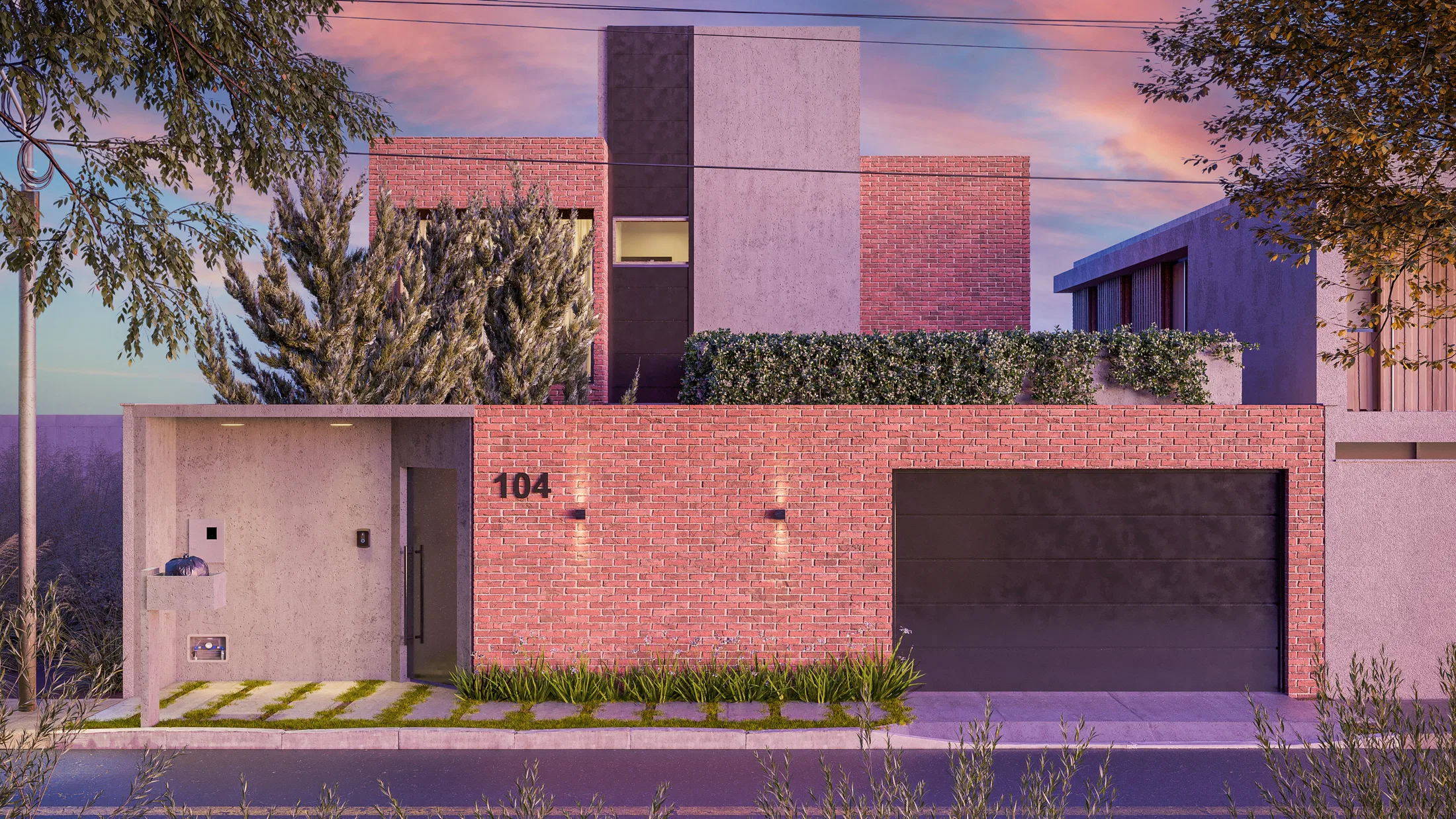 Área externa da Residência Aline com estrutura de pergolado — GRON 3D