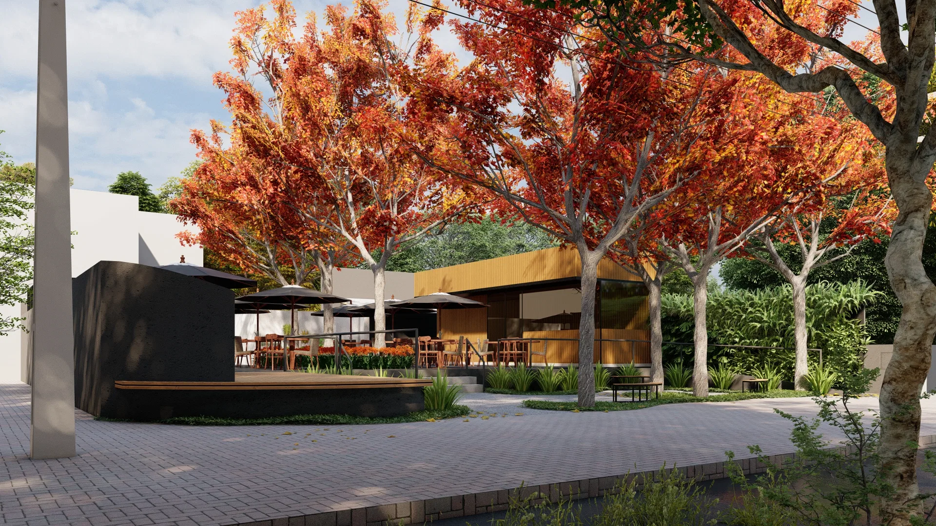 Visualização arquitetônica do projeto Cafeteria Maximiano — GRON 3D