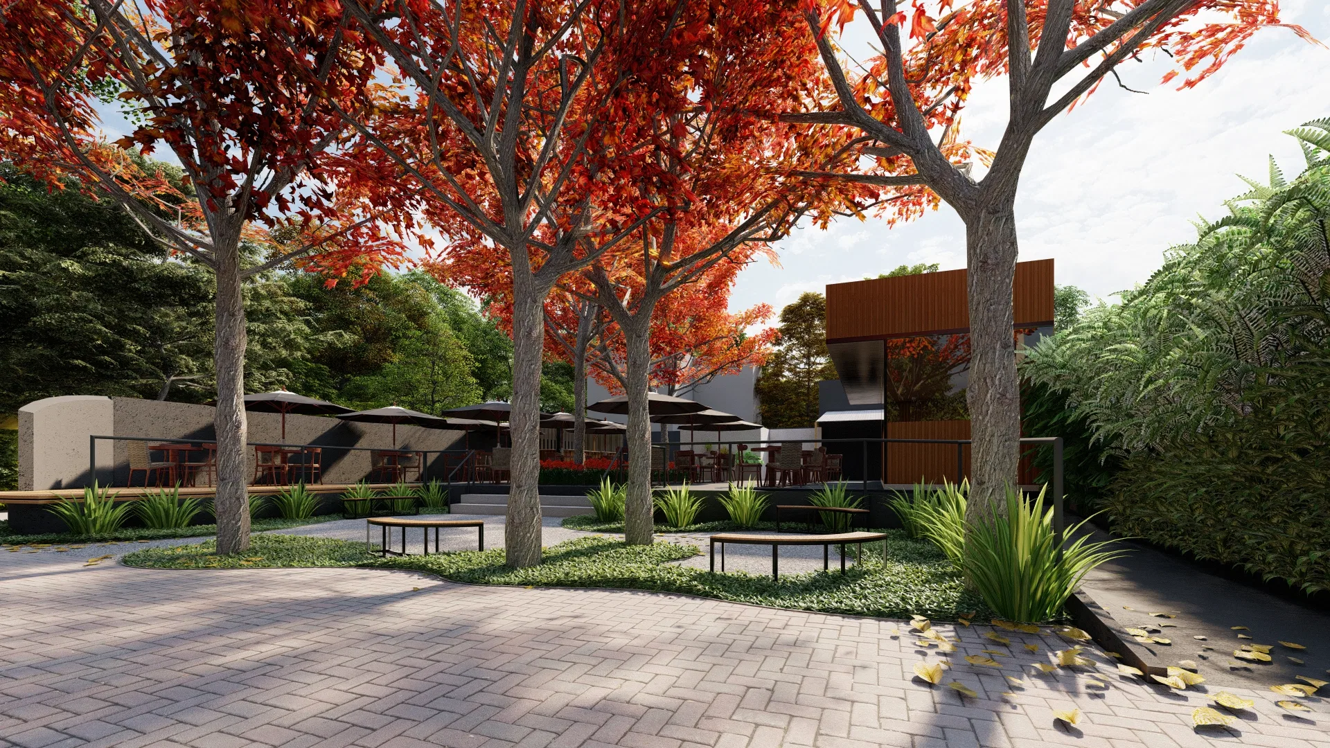 Visualização arquitetônica do projeto Cafeteria Maximiano — GRON 3D