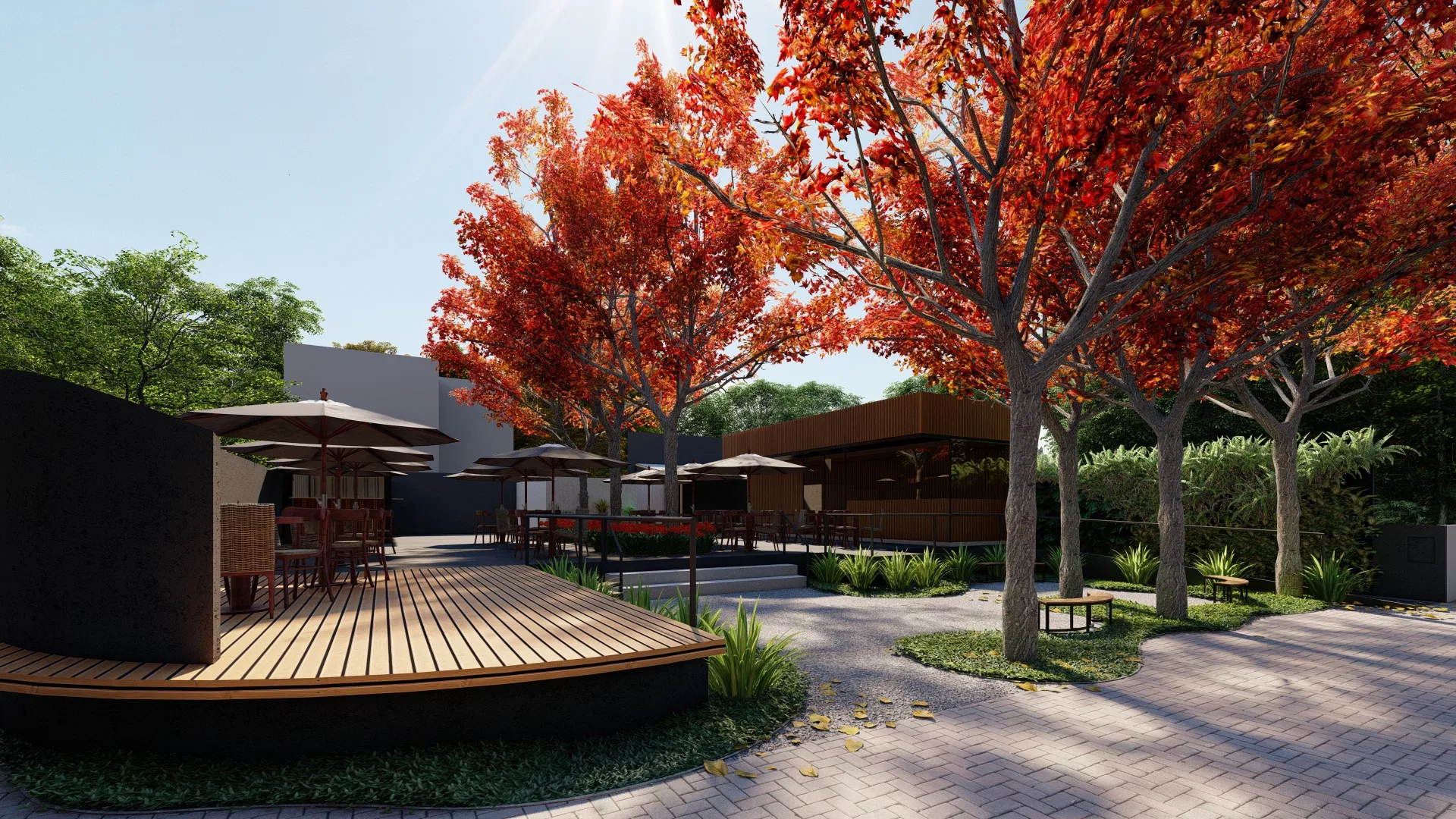 Visualização arquitetônica do projeto Cafeteria Maximiano — GRON 3D